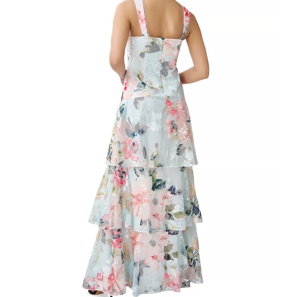Aidan Mattox Floral Embroidered Tiered Gown - Picture 2 of 7